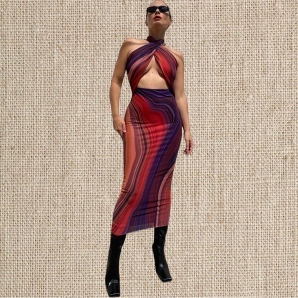 Mesh Halter Midi Dress - Picture 1 of 1